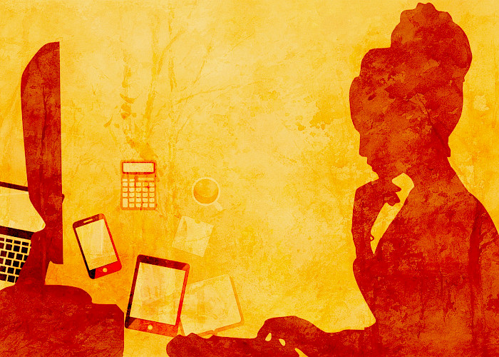 Online Psychotherapie - Wien 1090 Schemen Frau vor Monitor von der Seite - © chenspec / Pixabay