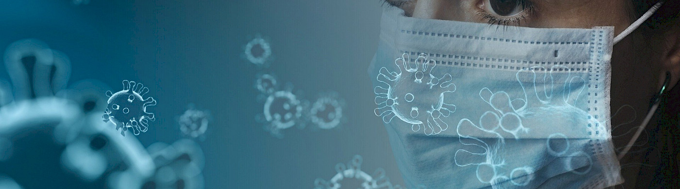 Psychotherapie in der Corona Pandemie Frau mit Mundschutzmaske und Corona Viren - © Pixabay / Tumisu